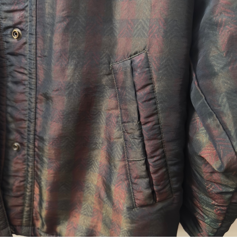 VTG 80s 90s Iridescent Puffer Jacket Oil Slick Color Block Car Coat Parka Mens M - Picture 5 of 8